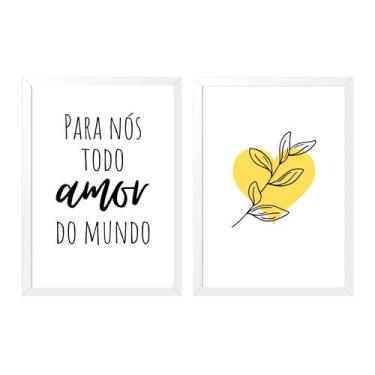 Imagem de Duo Quadro Decorativo Amor - Moldura Branca E Vidro (A4) - Wg Molduras