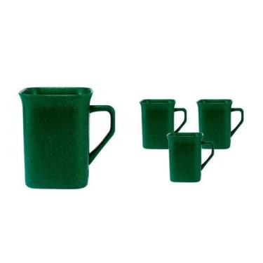 Imagem de Kit 4 Canecas Quadrada Fibra Madeira Verde 250Ml - Bb Store