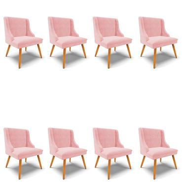 Imagem de Kit 08 Cadeiras de Jantar Liz Suede Rosa Bebê Pés Palito Castanho - D'Rossi