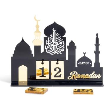 Imagem de pechpell Calendário de contagem regressiva do advento do Ramadã 2026, decoração de mesa de mesquita árabe dourada preta, decoração de mesa DIY Eid Mubarak para crianças familiares, decorações