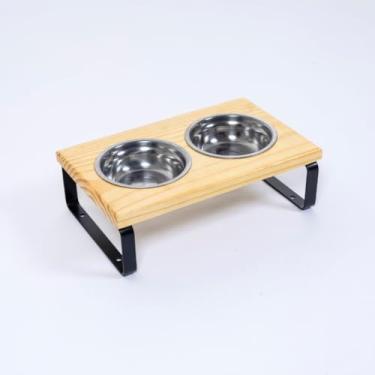 Imagem de Suporte Duplo Elevado Comedouro Bebedouro Alimentador Pet Cachorro Gato Comedor Pote Inox Tigela(Médio)