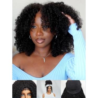 Imagem de KLAIYI Peruca afro Kinky Curly 3 em 1 flip over 3/4 meia peruca com borda kinky 4C sem cola Wear and Go peruca com clipe de cordão para mulheres negras prontas para usar para iniciantes 180% densidade