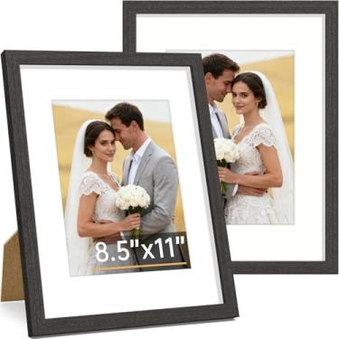 Imagem de Vittanly Conjunto de 2 porta-retratos de 21 x 28 cm, moldura de madeira maciça para parede ou mesa, exibição de foto 15 x 20 com tapete ou 21 x 28 sem tapete, preto