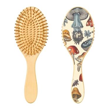 Imagem de SEHANY Escova de cabelo de madeira Forest Mushroom para mulheres e homens, escovas de cabelo de cabeça redonda, escova de cabelo para massagem do couro cabeludo suave e desembaraçadora para todos os