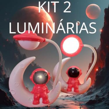 Imagem de Kit 2 peças de Luminária de mesa Led Noturna Para Quarto Infantil Decorativo Astronauta na Lua- Cores Aleatórias