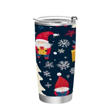 Imagem de Blueangle Copo de 590 ml com tampa e canudo, copo de café com água isolada a vácuo de aço inoxidável, caneca de viagem fofa de gnomo de Natal copo térmico para bebidas quentes e frias (434)