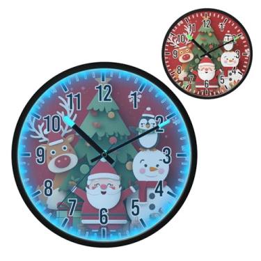 Imagem de Blueangle Relógio de parede LED que brilha no escuro e ativado por voz, silencioso, design de boneco de neve de Papai Noel, rena, funciona a bateria para decoração de quarto e sala de estar (527)