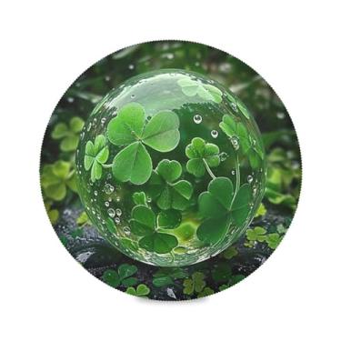 Imagem de Blueangle Jogo americano redondo trevo verde conjunto de 4 tapetes de mesa de poliéster, fácil de limpar, resistente ao calor, limpável, para mesa de jantar (41)