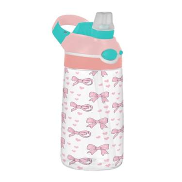 Imagem de ATTX Garrafa de água fofa com laço de fita de 473 ml – Garrafa de água reutilizável Tritan Sports & Travel com canudo e tampa de bico pop-up #265