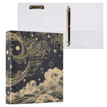 Imagem de Blueangle Fichário de 3 anéis de lua e nuvens com prancheta e 2 bolsos - Organizador de documentos decorativo de 3 cm para escritório, suprimentos para reuniões (401)
