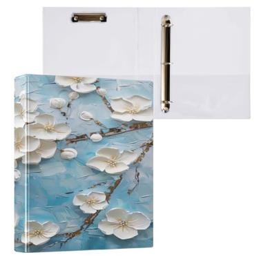 Imagem de ATTX Fichário de 3 anéis de flores brancas de 3 cm para papel tamanho carta, 21,6 cm x 28 cm, fichários de três anéis com prancheta para material de escritório #317