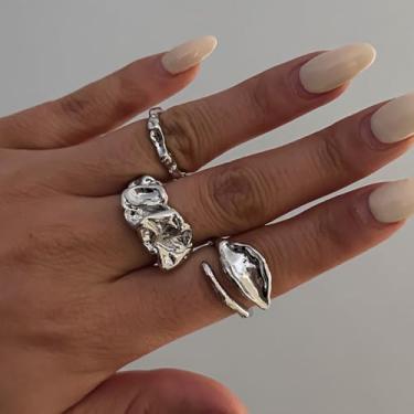 Imagem de Conjunto de anéis ajustáveis para mulheres, anéis boêmios empilháveis, joias empilháveis modernas, presentes de Natal, presentes de amizade para mulheres, dia dos namorados, Medium, Latão, Sem pedra