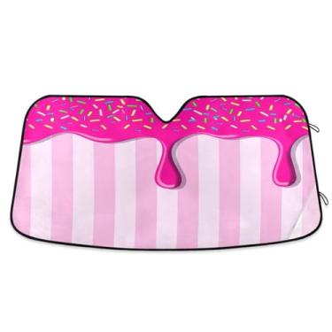 Imagem de ATTX Para-brisa de carro com gotejamento de gelo rosa 134.6 cm x 59.7 cm Escudo solar universal com proteção UV, persiana de janela frontal automática dobrável para caminhões Sedans SUVs #502
