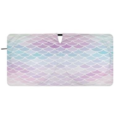 Imagem de Blueangle Para-brisa com escamas de sereia violeta e azul - 149,9 cm x 76,2 cm dobrável para janela dianteira do carro blocos de para-sol raios UV viseira de sol (977)