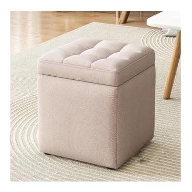 Imagem de HGTRH Banco de armazenamento acolchoado macio e apoio para os pés com tampa flip-top, enchimento de esponja, capa de linho respirável, suporte estável de 4 pontos para livros, brinquedos