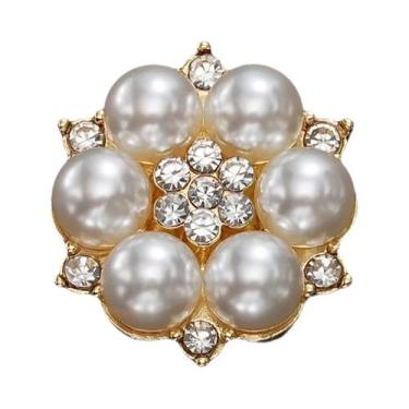 Imagem de Abotoaduras Redondas De Luxo Femininas Com Strass E Pérolas 2 Peças, A