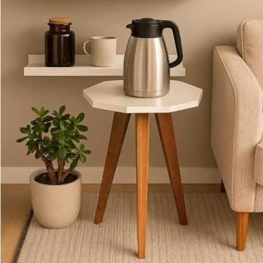 Imagem de Uma mesa Geométrica na cor off white tampo geometrico altura de 55 mesa de canto mesinha de canto para sala