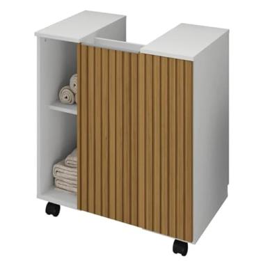 Imagem de Gabinete Armário Banheiro Pia De Coluna Pequin Branco Ripado