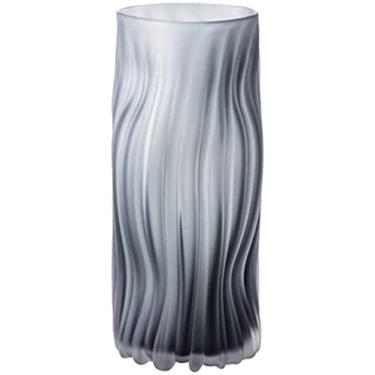 Imagem de YYBOES Vaso de vidro para decoração de vaso de flores, decoração de sala de estar nórdica de luxo leve de vidro cinza para sala de estar transparente para decoração de vaso de mesa, formato curvo