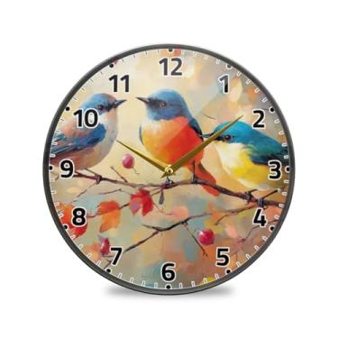 Imagem de WELLDAY Relógio de parede sem tique-taque 30,5 cm - pássaros coloridos operado por bateria relógio redondo silencioso para casa/escritório/cozinha/sala de aula
