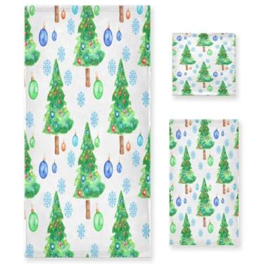Imagem de Wassud Conjunto de 3 toalhas de banho para árvore de Natal e bolas, toalhas super macias e absorventes para banheiro, toalhas de banho de secagem rápida, toalha de banho para academia, spa, hotel