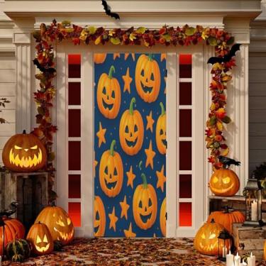 Imagem de Wassud Abóboras com decoração de capa de porta de estrela faixa interna externa decoração de casa de varanda grande decoração de porta da frente 96 x 98 polegadas