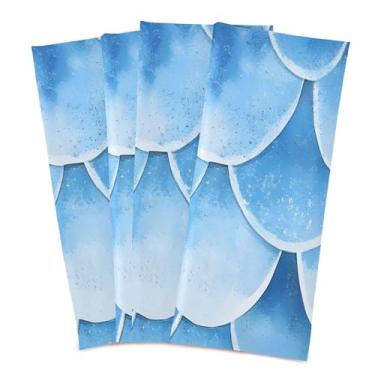 Imagem de xigua Conjunto de 4 toalhas de prato de cozinha com escama de peixe azul, macias e altamente absorventes de secagem rápida para limpeza de pratos e limpeza manual, 71 x 45 cm