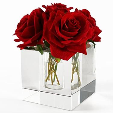 Imagem de YYBOES Vaso de vidro para conjuntos de vasos de flores para decoração, vaso de arte de vidro transparente moderno simples simulação conjunto de decoração de flores nórdicas mesa de jantar flores secas