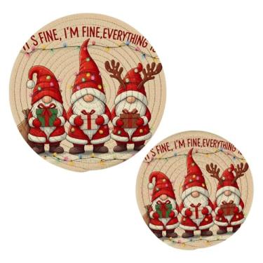 Imagem de Wassud Conjunto de trivet de anões de Natal para pratos quentes, suportes redondos de algodão, almofadas quentes, porta-copos elegantes, decoração de cozinha e acessórios, 2 peças
