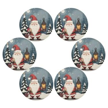 Imagem de Wassud Jogo americano conjunto de 6 tapetes redondos de gnomo segurando uma lanterna para cozinha e jantar tapetes laváveis resistentes ao calor para decoração de mesa 39 cm
