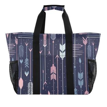 Imagem de Wassud Arrows Sacolas de mercearia reutilizáveis grande bolsa organizadora de lona impermeável para praia, piquenique, lavanderia, viagem