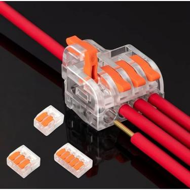 Imagem de 10 peças mini conectores de fio elétrico design de alavanca transparente reutilizável rápido para iluminação doméstica DIY fiação automotiva, laranja