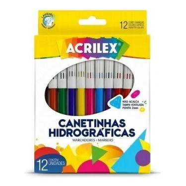 Imagem de Canetinha Acrilex Hidrográfica Lavável 12 Cores para Desenho e Colorir