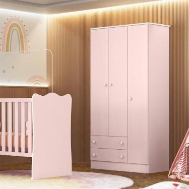 Imagem de Guarda Roupa Infantil Doce Sonho 3 Portas 2 Gavetas MDP Qmovi, Rosa