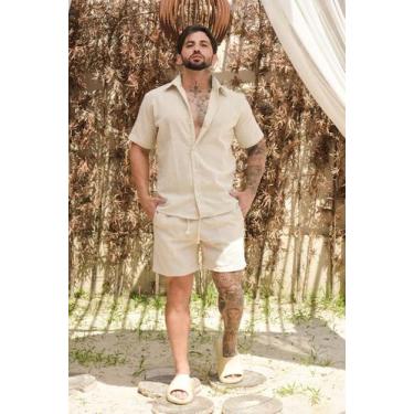 Imagem de Conjunto Masculino de Linho Social Camisa botão e Bermuda Linho - Mitc
