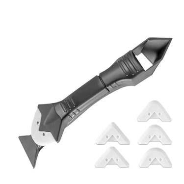 Imagem de Kit de ferramentas de selante de silicone, raspador de aço inoxidável multiângulo 5 em 1, selante e raspador de canto de cola de vidro, adequado para banheiro, cozinha, piso, janela, juntas de pia e
