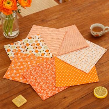 Imagem de 7 peças de tecido de algodão flor quadrados laranja gordura quarto pacotes de tecido artesanato para patchwork costura acolchoado artesanato DIY (50,8 cm x 50,8 cm)