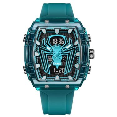 Imagem de MASTOP Relógio de quartzo de luxo do Homem-Aranha, mostrador grande, digital, analógico, mostrador duplo, cronômetro, design punk, pulseira de silicone, relógio de pulso masculino, Azul claro, Relógio