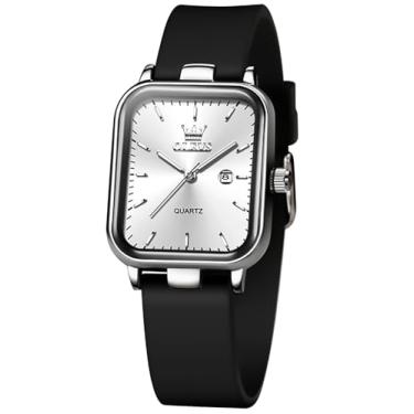 Imagem de OLEVS Relógio feminino com pulseira de silicone à prova d'água, luminoso, minimalista, moderno, Branco -7089