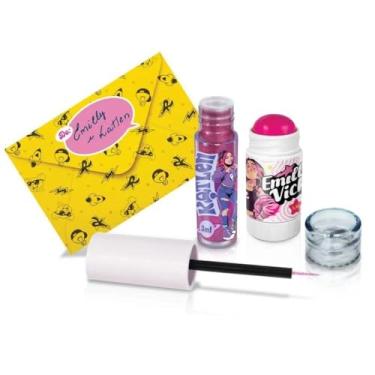 Imagem de Kit Tô Pronta Emilly Vick e Katlen Dos Rosa LX – Maquiagem Infantil Hipoalergênica com Delineador Rosa Glitter e Stick 3 em 1 com Cartinha – Brink Model