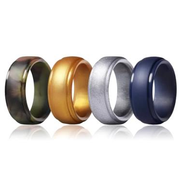 Imagem de HJIMMNHONG Aliança de casamento de silicone masculina feminina, anel esportivo de noivado de borracha macia, design de borda dupla face esférica confortável, 8 mm de largura 2,5 mm de espessura - 4