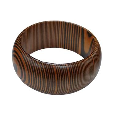 Imagem de Pulseiras étnicas grossas de madeira boêmia esculpida geométrica de madeira natural para mulheres e homens vintage padrão listrado artesanal tribal joia de pulso, Medium, Zinco, Sem Pedra Preciosa