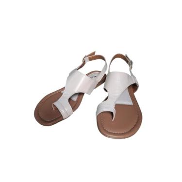 Imagem de Sandália Rasteira Feminina de Dedo em Couro Macio, Estilo Casual com Fivela Ajustável, Off White