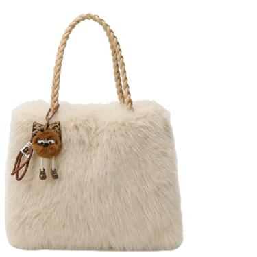 Imagem de Mini sacola fofa de pele sintética, bolsa de ombro feminina mini tiracolo - bolsa macia e felpuda para uso diário, Branco