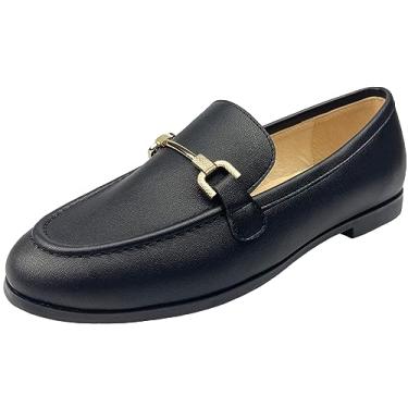 Imagem de Justar Mocassins femininos de couro genuíno com fivela e salto baixo sem cadarço para dirigir mocassim feminino, Preto - 02, 41