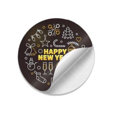 Imagem de Autocolantes Adesivos Redondos Feliz Ano Novo Coloridos 25 Unidades Festa - Tamanho 85x85cm