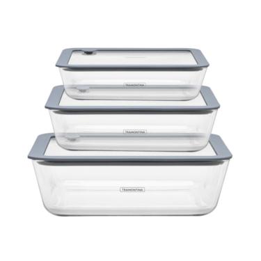 Imagem de Conjunto De 3 Potes De Vidro Vittra Retangulares Com Tampa Hermética De Silicone Tramontina 64220/770