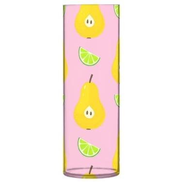 Imagem de JUZIHAI Vaso de flores de limão e pera para flores 9,9 cm x 30 cm de cilindro de plástico moderno para decoração de casa de centro de mesa de casamento
