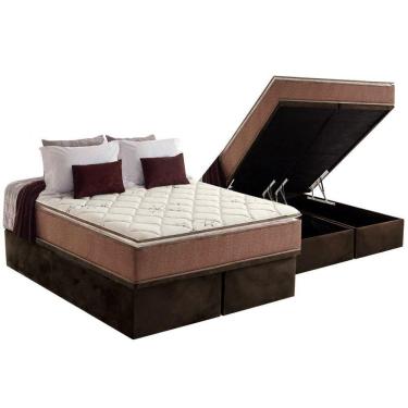 Imagem de Cama Box Baú Queen: Colchão Espuma Anjos D28 / Ag65 Star Pillow Top + Base Crc Suede Brown(158X198)