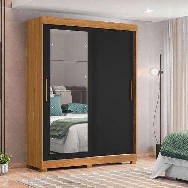 Imagem de Guarda Roupa Spin Com 2pts E 2gav Com Espelho Preto Com Carvalho